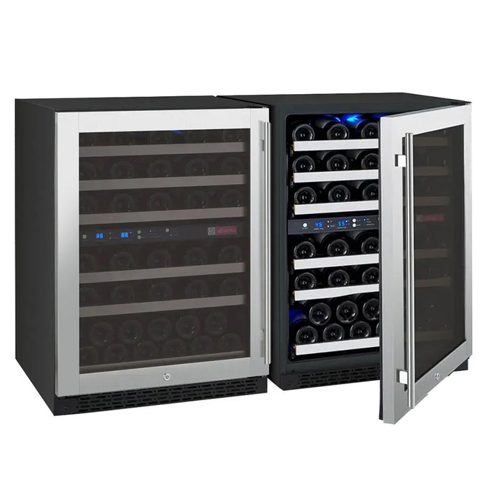 47" Wide FlexCount II Tru-Vino 112 Bottle Four Zone Stainless Steel Side-by-Side Wine Refrigerator