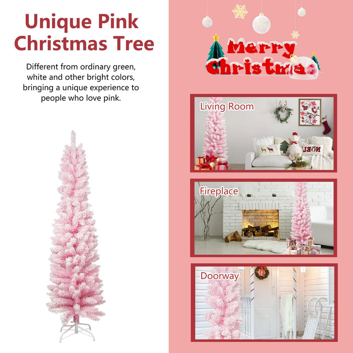 6ft Pink Artificial Christmas Tree Xmas Tree with 320 Branch Tips Metal Stand