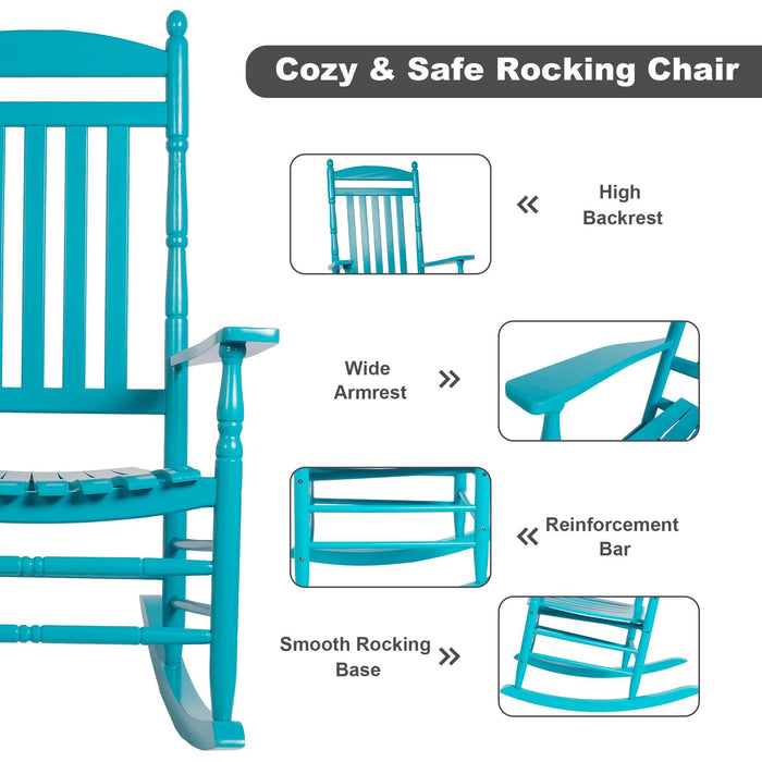 Set of 2 Outdoor Rocking Chairs Wooden High Back Rocker with Armrest for Garden Patio, Blue