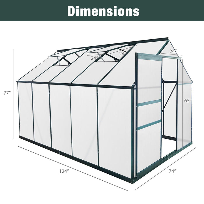 10x6 ft Walk-in Outdoor Greenhouse with Sliding Door, Vent Window, Rain Gutter