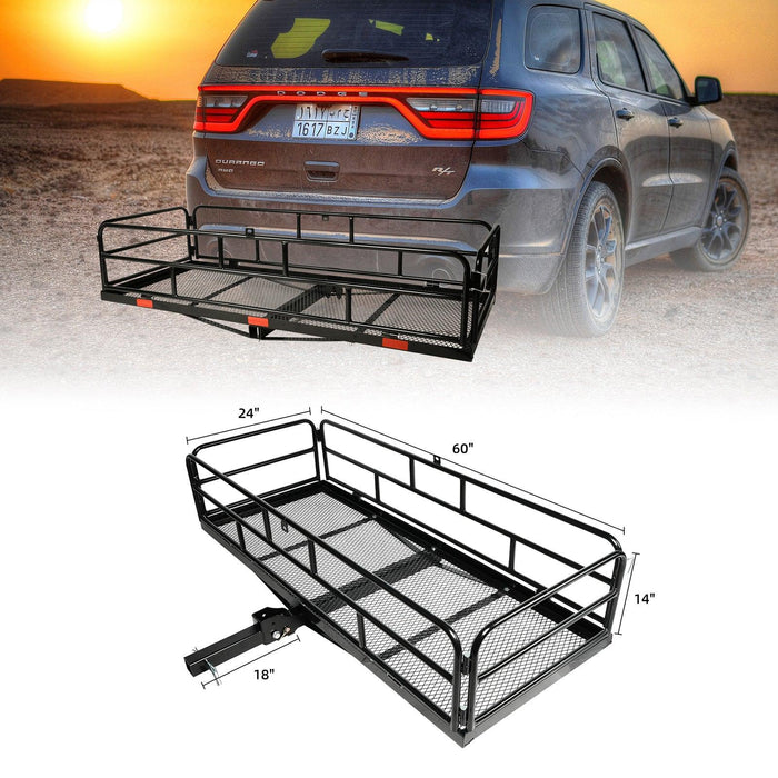 60"x 24"x 14" Hitch Mount Steel Cargo Carrier Basket Folding Cargo Rack with 2" Receiver, Black