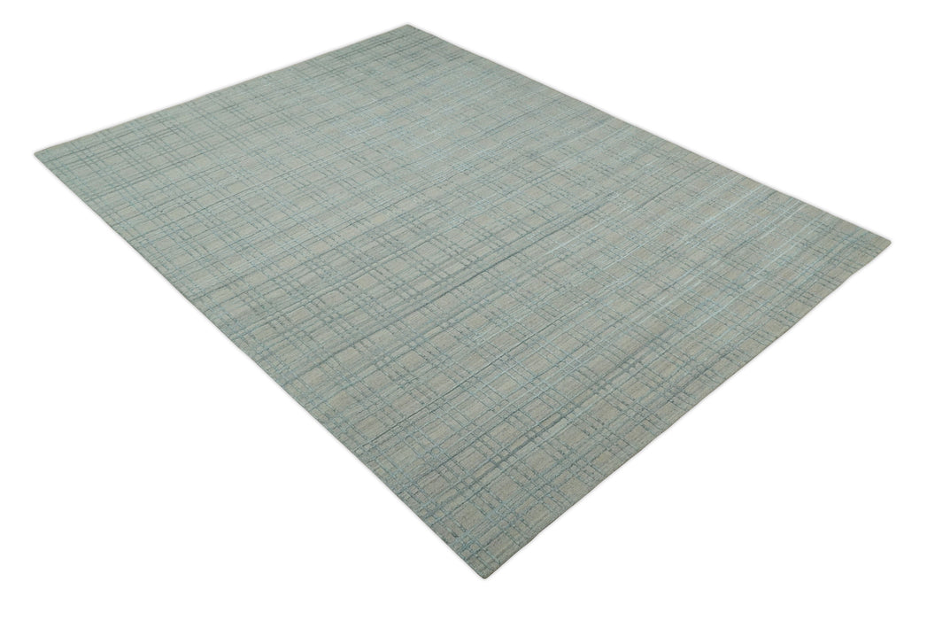 Hand Made 8x10 Modern Geometric striped Beige and Silver Scandinavian Blended Wool Flatwoven Area Rug | KE11