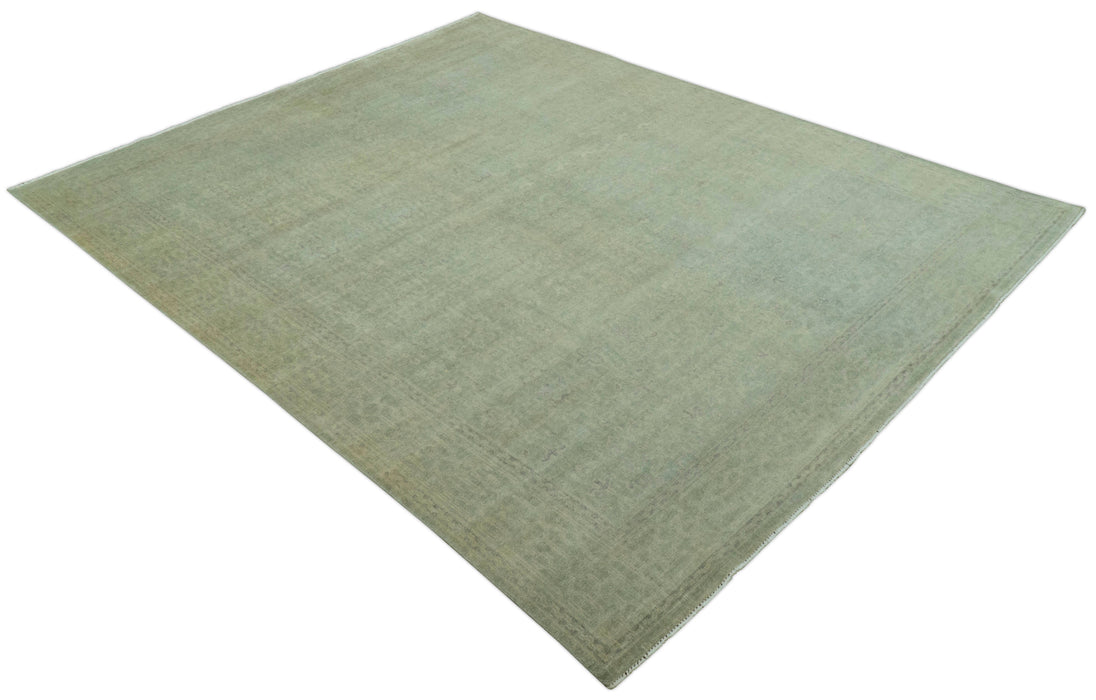Traditional Turkish Fine Blue And Beige 9.7x12 Hand Knotted Wool Rug