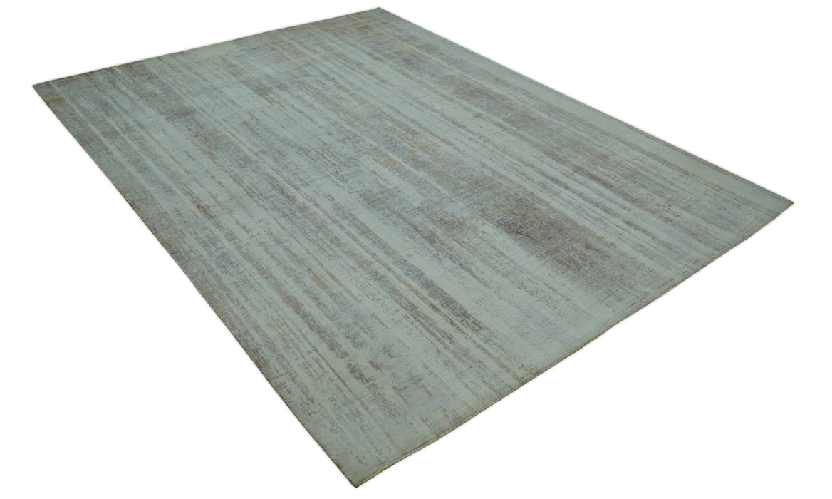 Modern Abstract Design Gray And Blue 8x10 Hand Knotted Bamboo Silk Area Rug