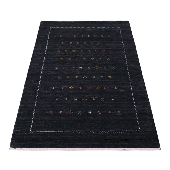 Modern Charcoal And White Hand Loomed Wool Area Rug