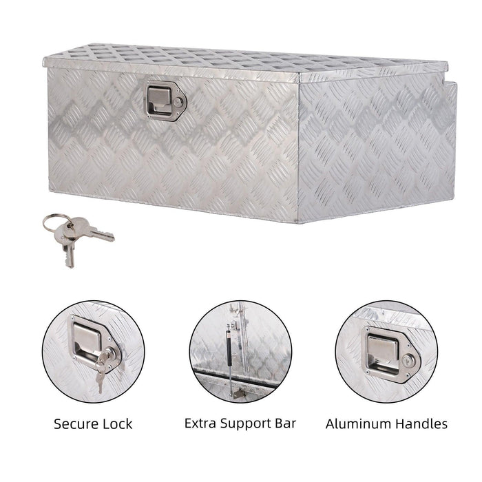 39" Trailer Tongue Box Aluminum Truck Tool Cargo Storage Box Storage Organizer with Lock, Silver