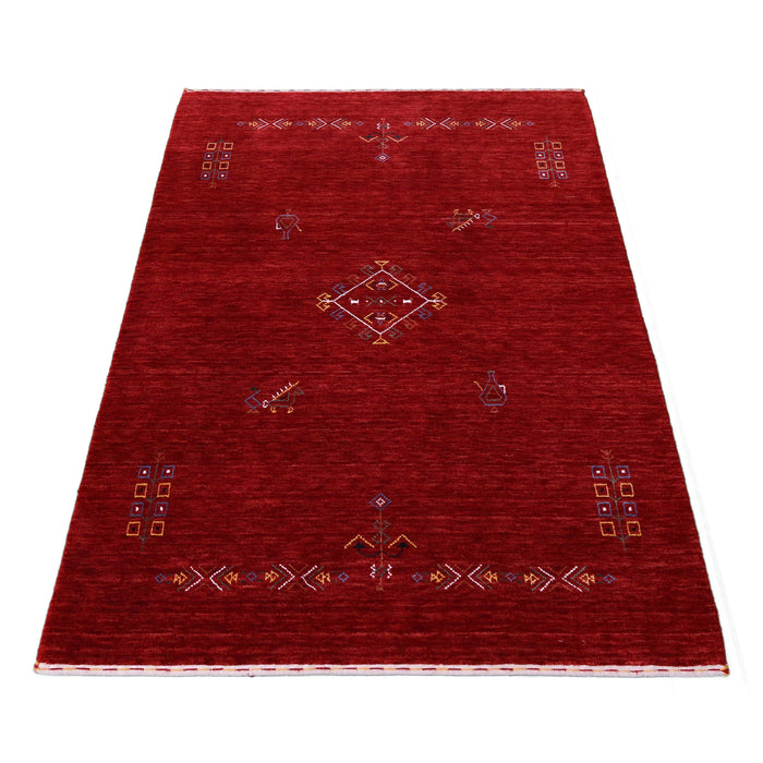 Ready to Ship Red Center Medallion Tribal Design Hand Loomed Wool Area Rug