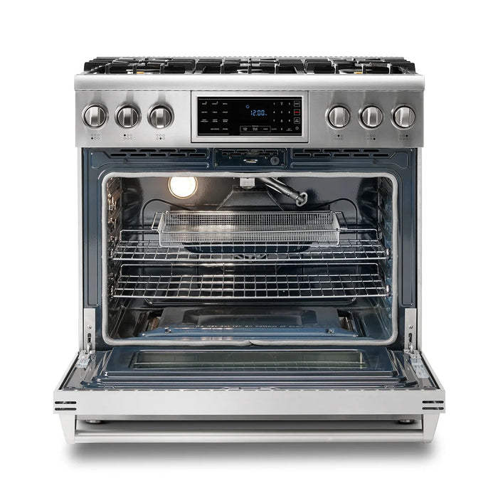 Thor Kitchen Package - 36" Gas Range, Microwave, Refrigerator with Water and Ice Dispenser, Dishwasher, AP-TRG3601LP-12