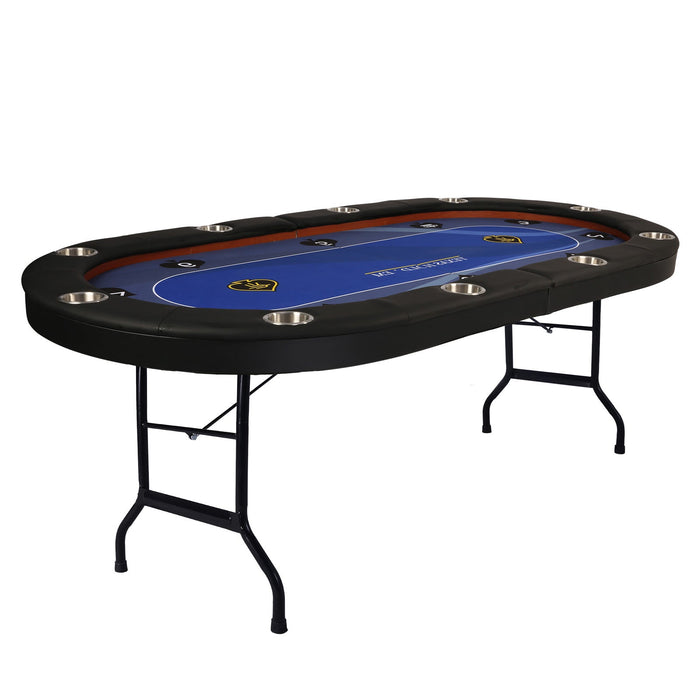 84" Folding Poker Table 10 Player Card Table with 10 Cup Holder for Texas Casino, Blue