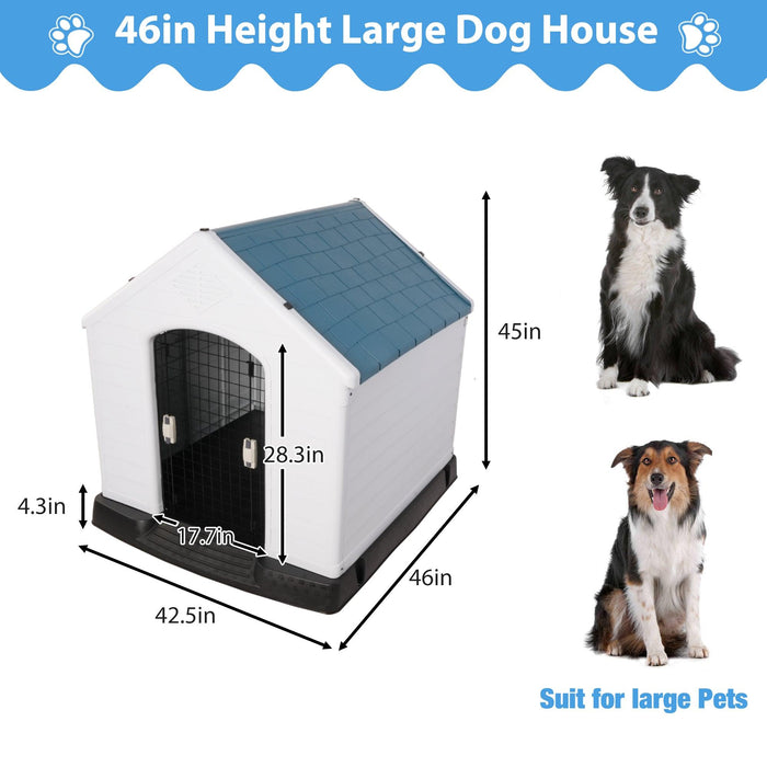 Extra Large Outdoor Dog House Plastic Waterproof Kennel, 42.5"L x 46"W x 45"H