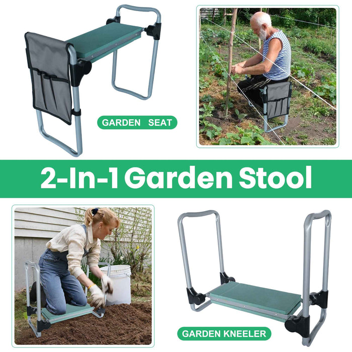 Upgrade Garden Kneeler Seat Garden Stools Bench with Tool Pocket, Green