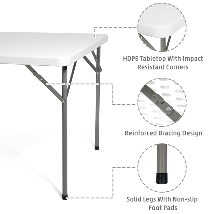 34" Portable Folding Plastic Square Table for 4 Picnic Dining Table with Carry Handle, White