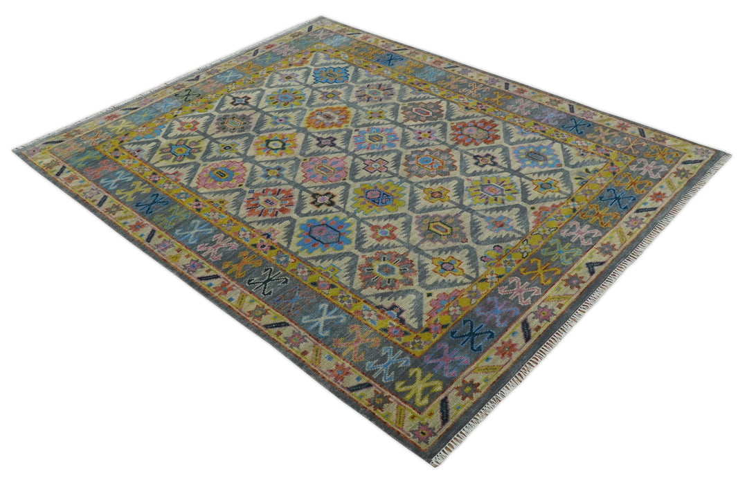 Hand Knotted Beige, Gray and Mustard Oriental 8x10 Wool Area Rug