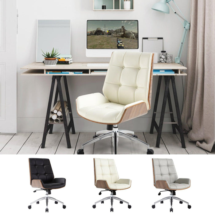 Executive Ergonomic Office Leather Chairs with Tilt and Height Adjustable, Cream White