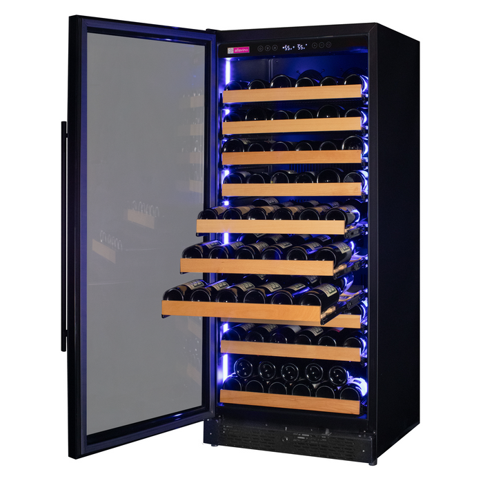 Reserva Series 119 Bottle 55" Tall Dual Zone Left Hinge Black Glass Wine Refrigerator