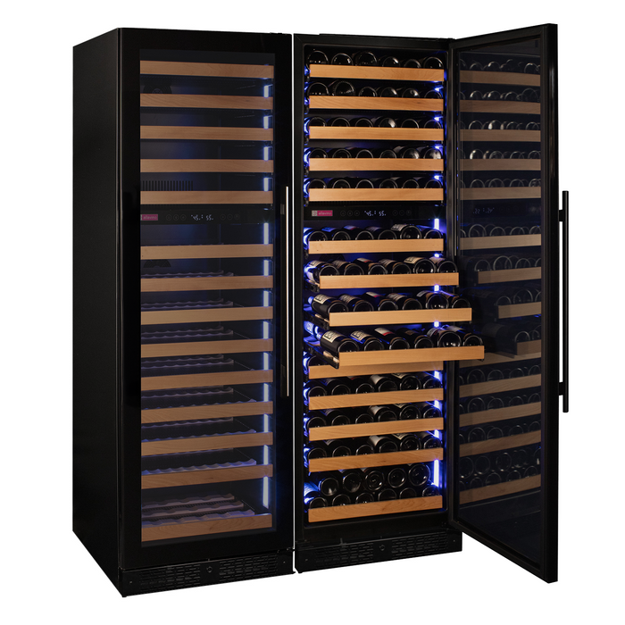 Reserva Series 308 Bottle 71" Tall Four Zone Black Glass Side-by-Side Wine Refrigerator