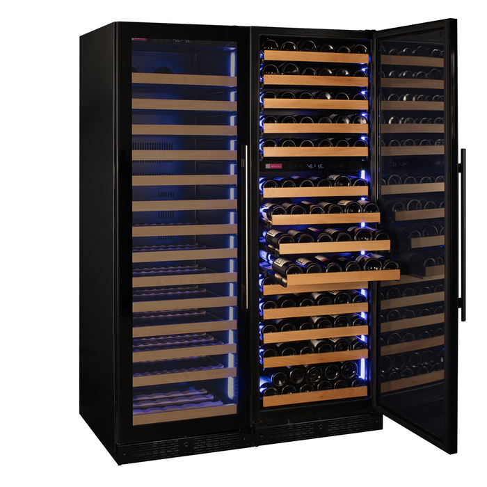 Reserva Series 317 Bottle 71" Tall Three Zone Black Glass Side-by-Side Wine Refrigerator