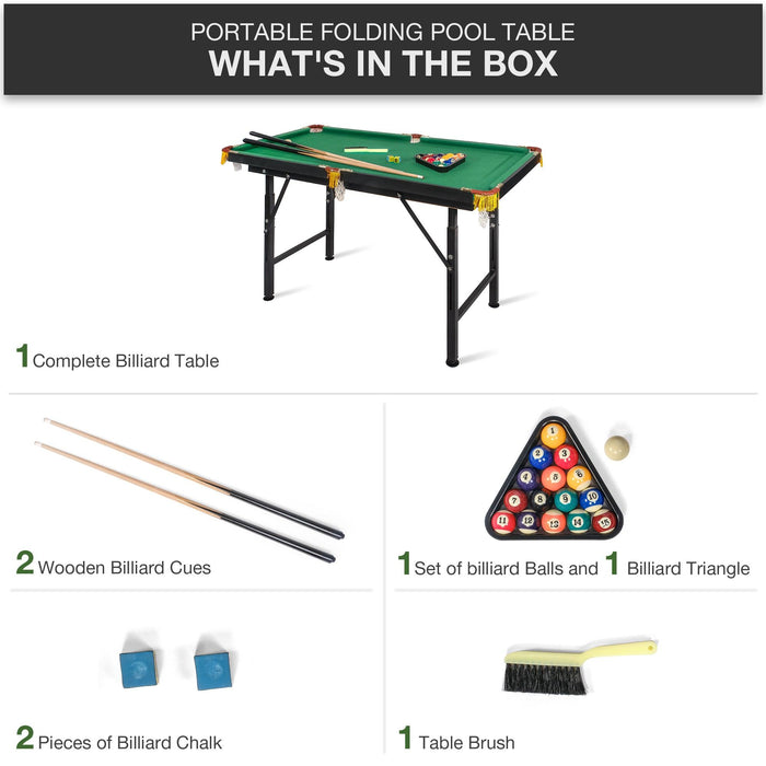 47" Portable Folding Pool Billiard Table 2 Height Adjustable Game Table for Kids, Green