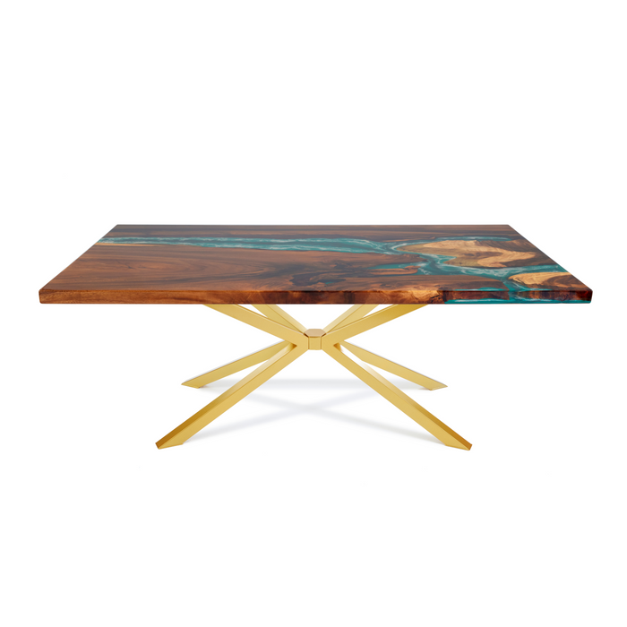 Custom Resin Table Blue Ocean Style Resin Epoxy River Table With Gold Spider-shaped Legs