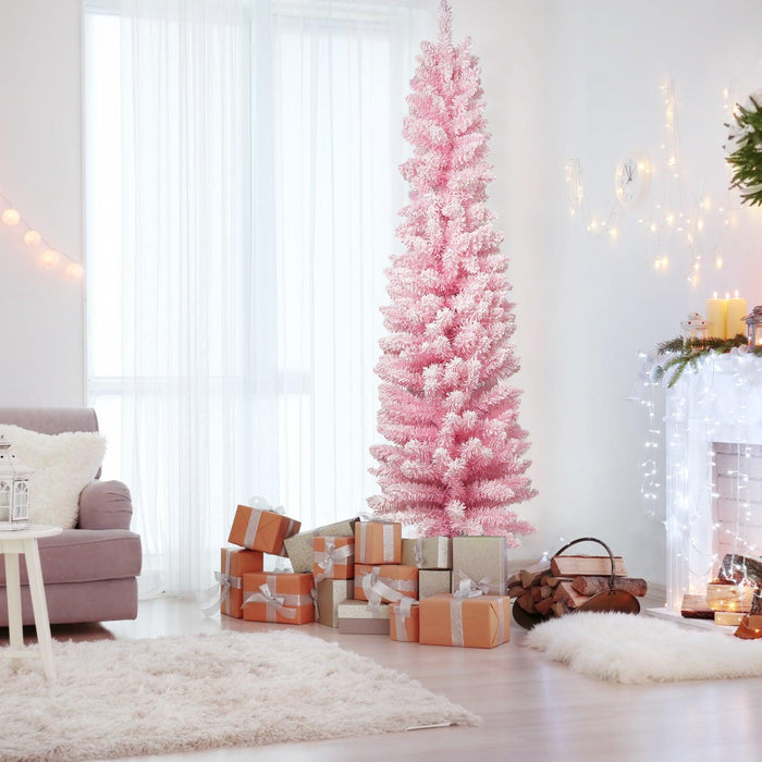 6.9ft Pink Artificial Christmas Tree Xmas Tree with 450 Branch Tips Metal Stand