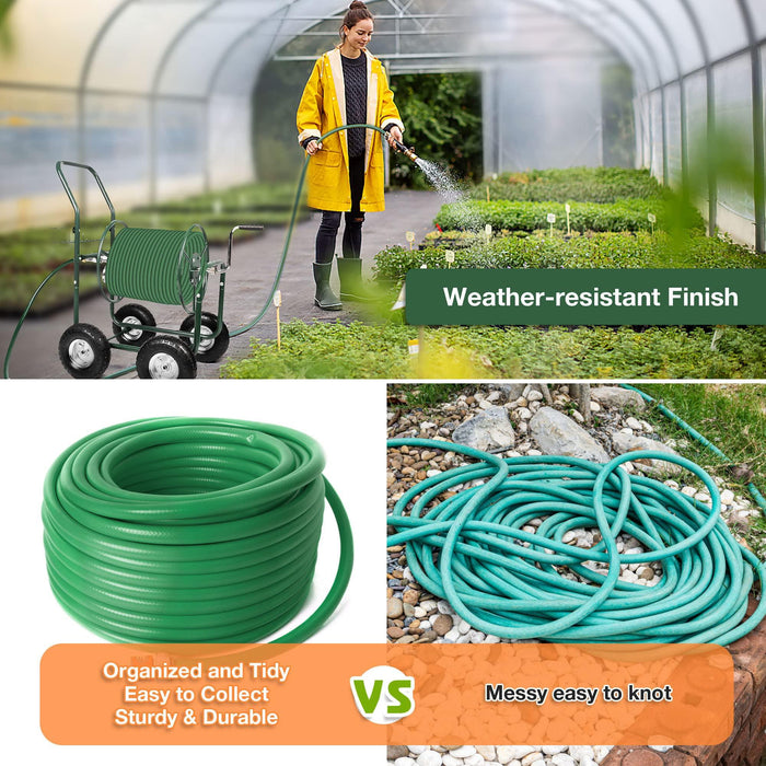 Portable Garden Hose Reel Cart with Wheels with Storage Basket Rust Resistant Water Hose Holder