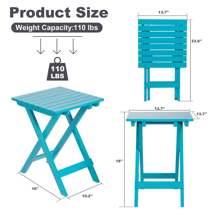 13.7" Square Outdoor Patio Folding Side Table Wood Portable End Table, Blue