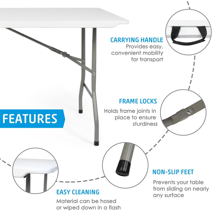 6ft Portable Folding Plastic Table for 6-8 Picnic Dining Table 71" with Carry Handle, White