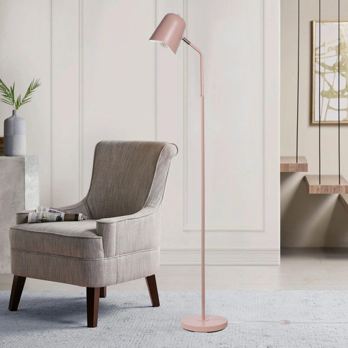 Modern Standing Floor Lamp with Adjustable Metal Shade Foot Switch Tall Stand Up Reading Lamp, Pink