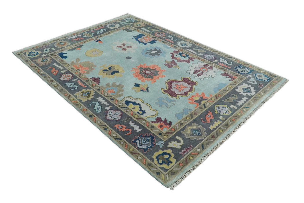 Custom Made Blue and Gray Hand Knotted Traditional Oushak Wool Area Rug