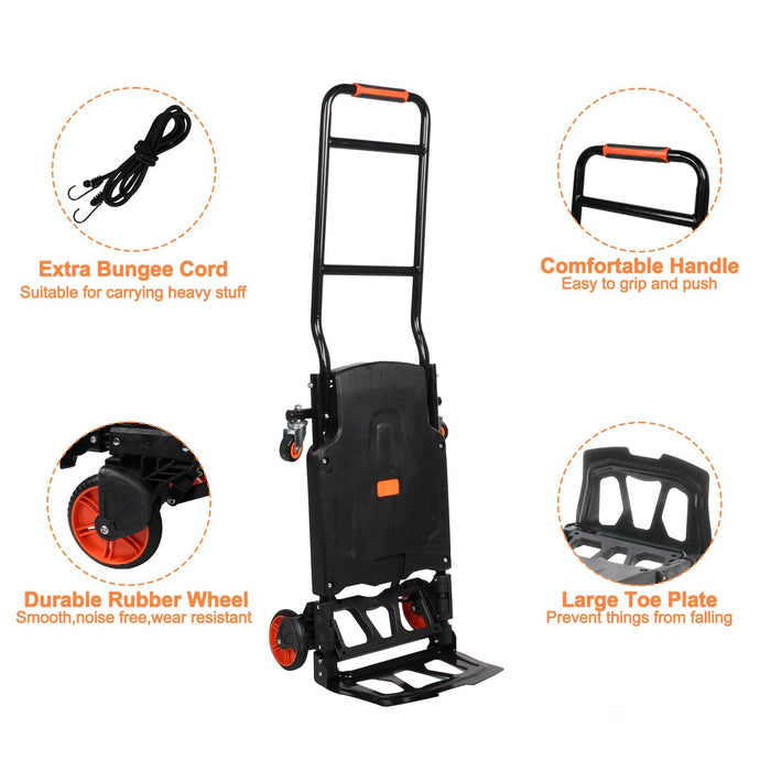 2 in 1 One-Button Folding Hand Truck Folding Portable Flatbed Dolly Cart with Secure Cord, 330lbs Capacity