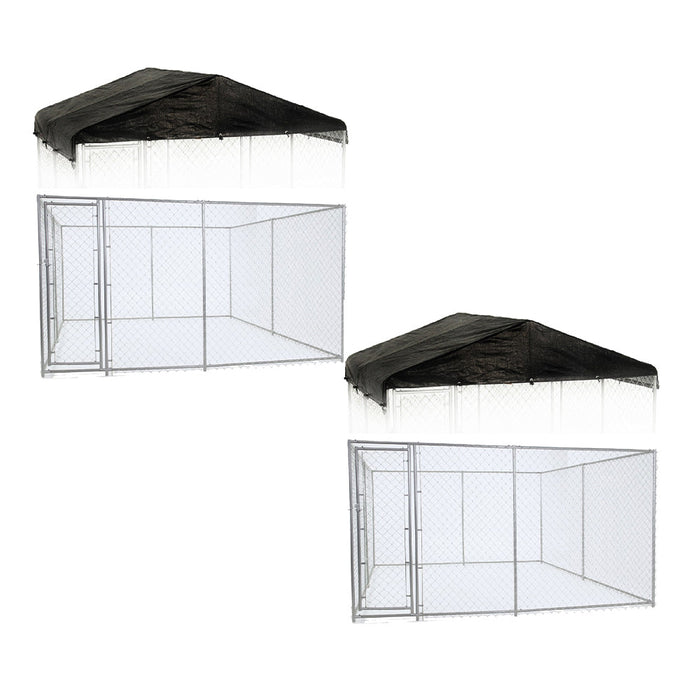 Lucky Dog 10' x 10' Chain Link Dog Kennel (2 Pack) & Waterproof Roof (2 Pack)