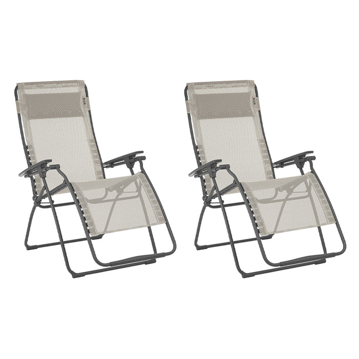 Lafuma Futura XL Zero Gravity Recliner Lawn Patio Lounge Chairs Set, Tan (Pair)