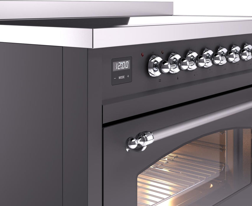 ILVE Nostalgie II 48" Induction Range with Element Stove and Electric Oven in Matte Graphite with Chrome Trim, UPI486NMPMGC