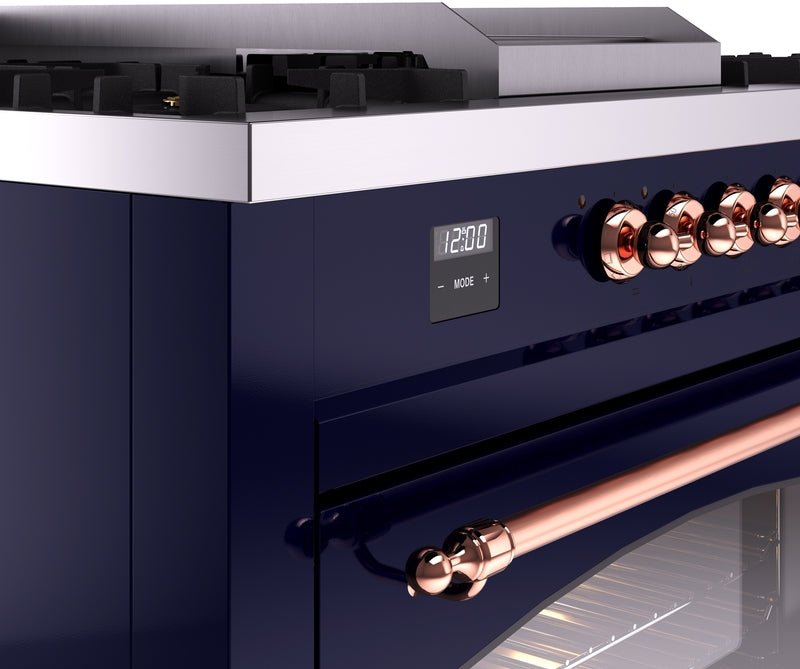 ILVE Nostalgie II 60" Dual Fuel Natural Gas Range in Blue with Copper Trim, UP60FSNMPMBP