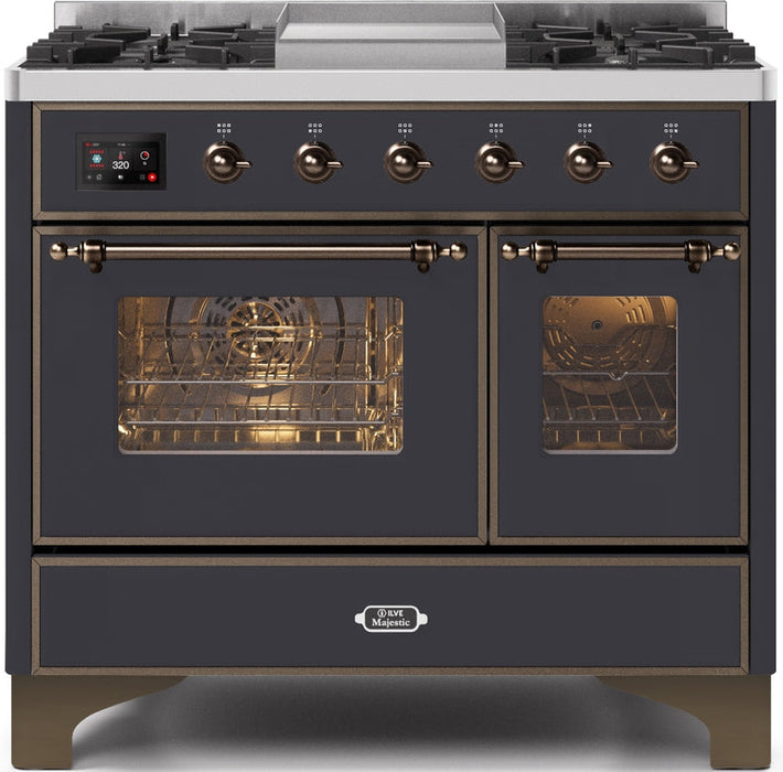 ILVE Majestic II 40" Dual Fuel Natural Gas Range in Matte Graphite with Bronze Trim, UMD10FDNS3MGB