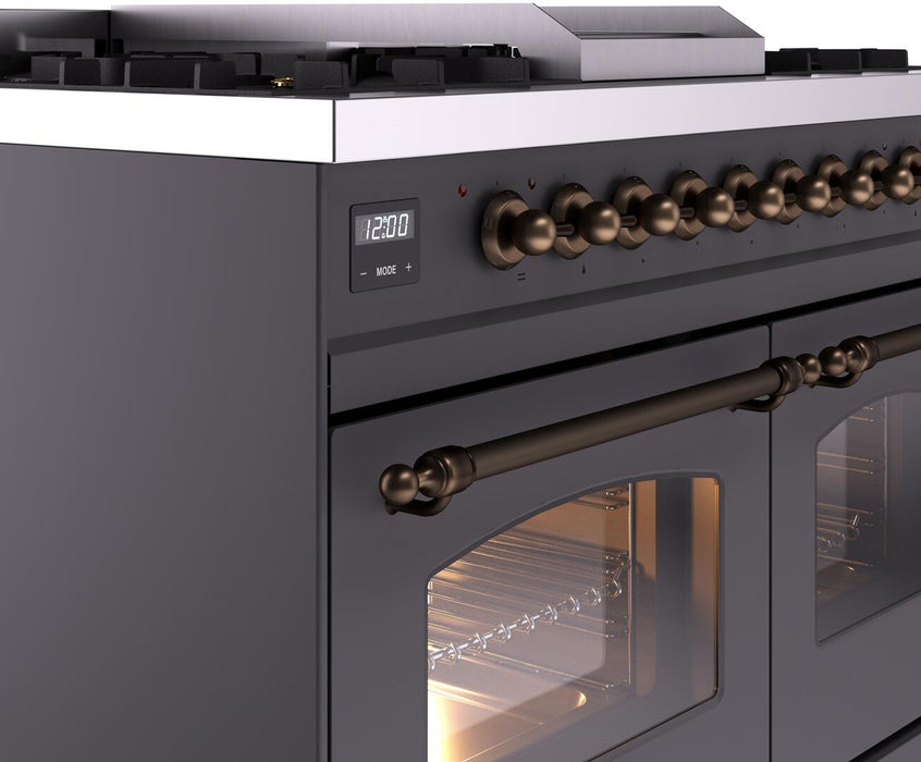 ILVE Nostalgie II 40" Dual Fuel Natural Gas Range in Matte Graphite with Bronze Trim, UPD40FNMPMGB