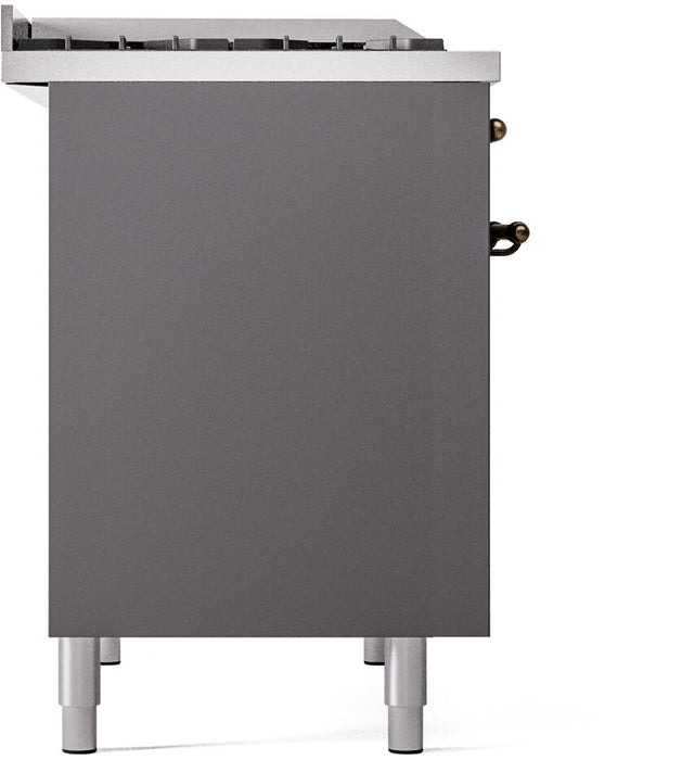 ILVE Nostalgie II 40" Dual Fuel Natural Gas Range in Matte Graphite with Bronze Trim, UPD40FNMPMGB