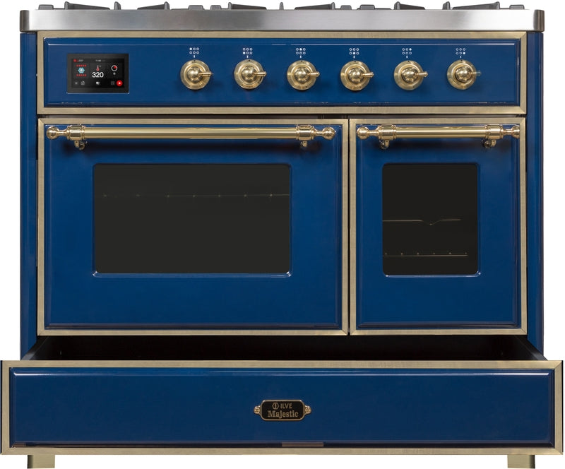 ILVE Majestic II 40" Dual Fuel Natural Gas Range in Blue with Brass Trim, UMD10FDNS3MBG