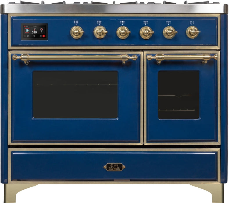 ILVE Majestic II 40" Dual Fuel Natural Gas Range in Blue with Brass Trim, UMD10FDNS3MBG