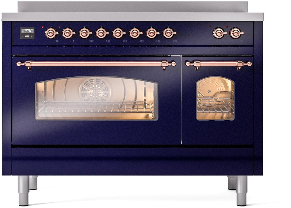 ILVE Nostalgie II 48" Induction Range with Element Stove and Electric Oven in Blue with Copper Trim, UPI486NMPMBP