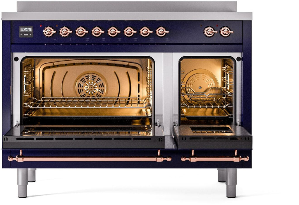 ILVE Nostalgie II 48" Induction Range with Element Stove and Electric Oven in Blue with Copper Trim, UPI486NMPMBP