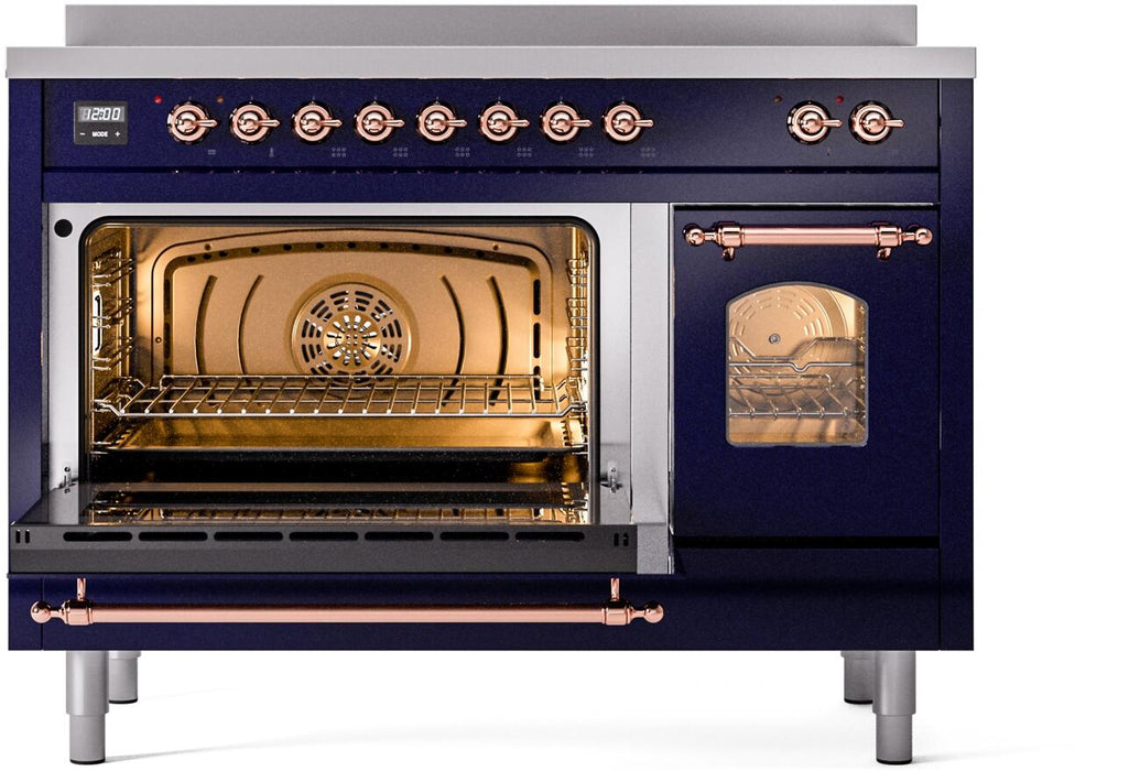 ILVE Nostalgie II 48" Induction Range with Element Stove and Electric Oven in Blue with Copper Trim, UPI486NMPMBP