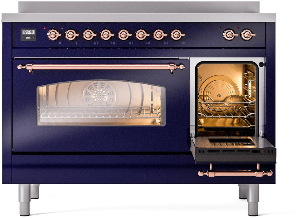 ILVE Nostalgie II 48" Induction Range with Element Stove and Electric Oven in Blue with Copper Trim, UPI486NMPMBP