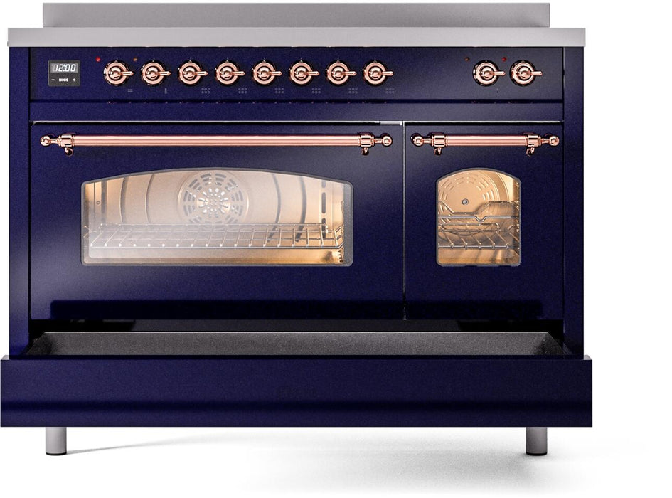 ILVE Nostalgie II 48" Induction Range with Element Stove and Electric Oven in Blue with Copper Trim, UPI486NMPMBP