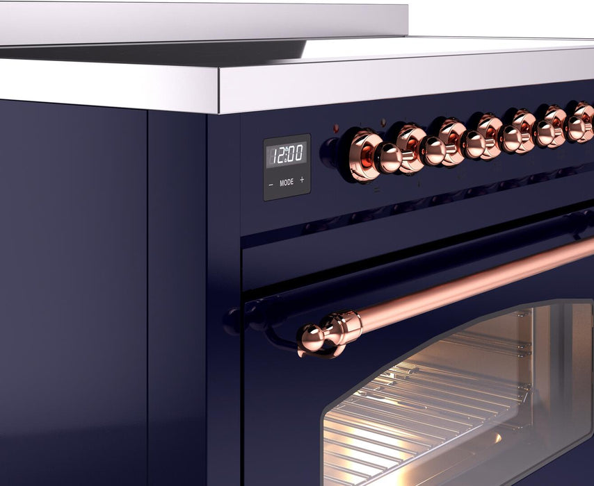 ILVE Nostalgie II 48" Induction Range with Element Stove and Electric Oven in Blue with Copper Trim, UPI486NMPMBP