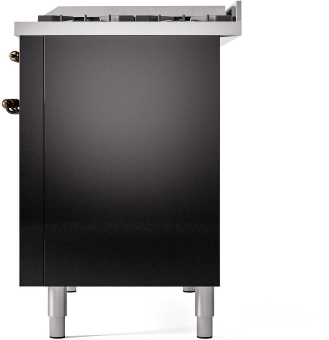 ILVE Nostalgie II 48" Dual Fuel Propane Gas Range in Black with Bronze Trim, UP48FNMPBKBLP