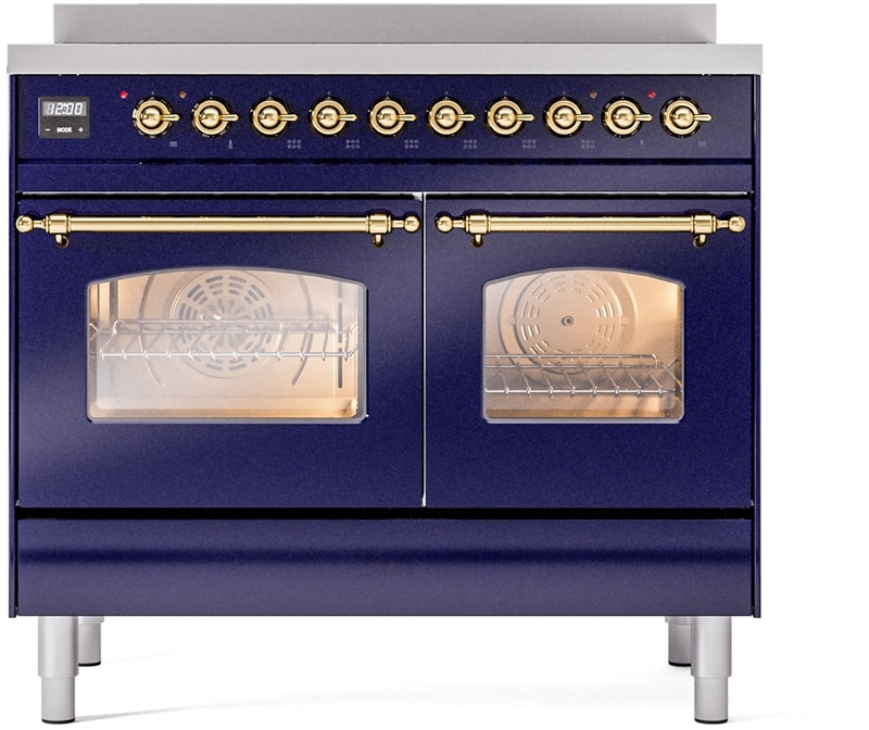 ILVE Nostalgie II 40" Induction Range with Element Stove and Electric Oven in Blue with Brass Trim, UPDI406NMPMBG