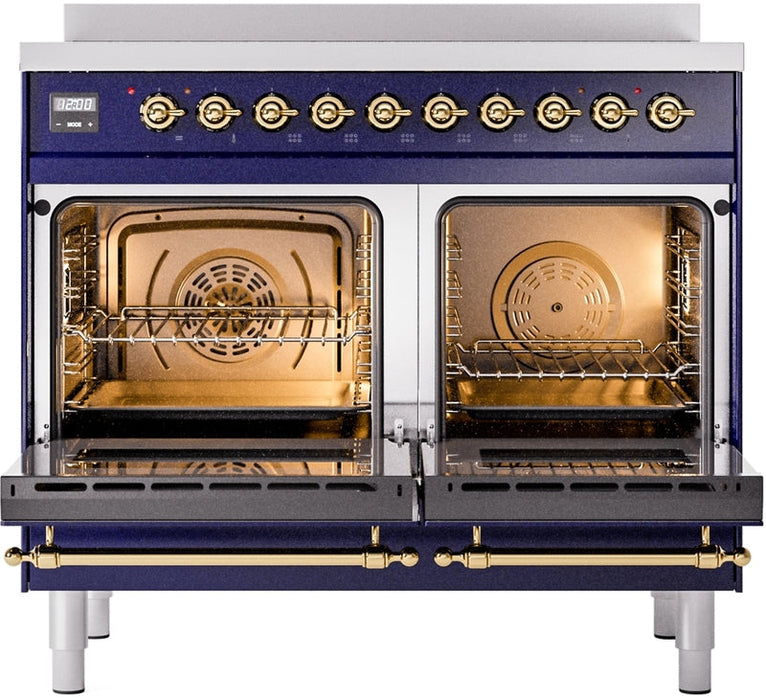 ILVE Nostalgie II 40" Induction Range with Element Stove and Electric Oven in Blue with Brass Trim, UPDI406NMPMBG