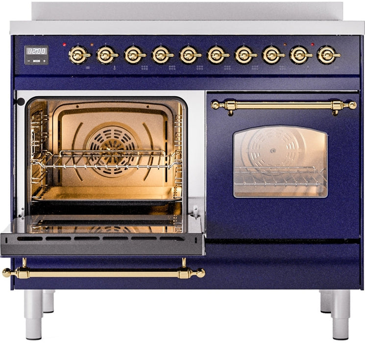 ILVE Nostalgie II 40" Induction Range with Element Stove and Electric Oven in Blue with Brass Trim, UPDI406NMPMBG