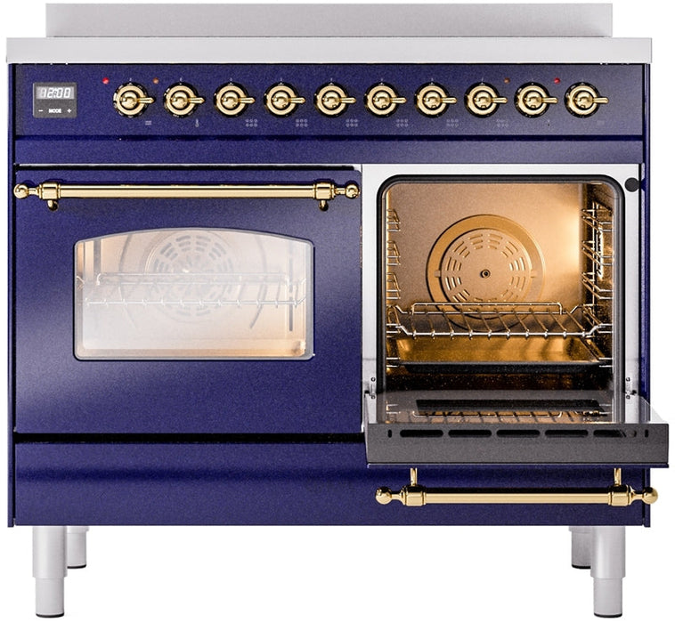 ILVE Nostalgie II 40" Induction Range with Element Stove and Electric Oven in Blue with Brass Trim, UPDI406NMPMBG